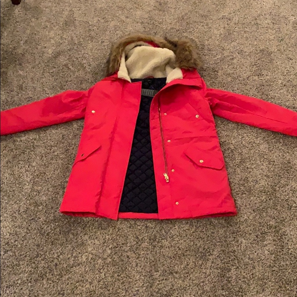 J Crew perfect winter parka red small